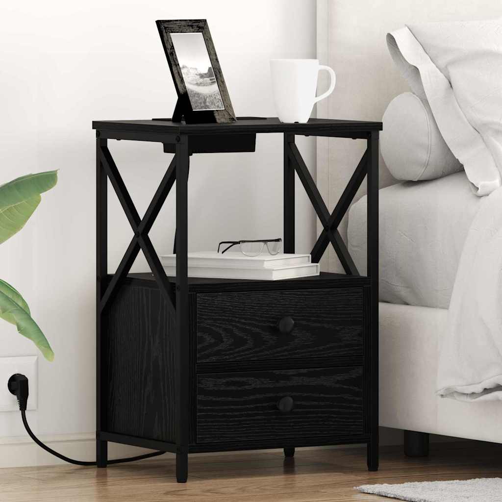 Nightstand Set of 2 Black Oak Effect 40 X 31 X 60 Cm
