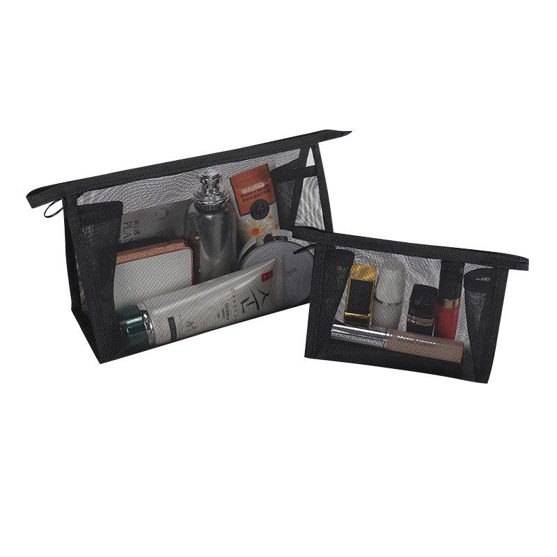Women's Portable Mesh Makeup & Toiletry Bag Set - Large & Small, Transparent Storage for Travel