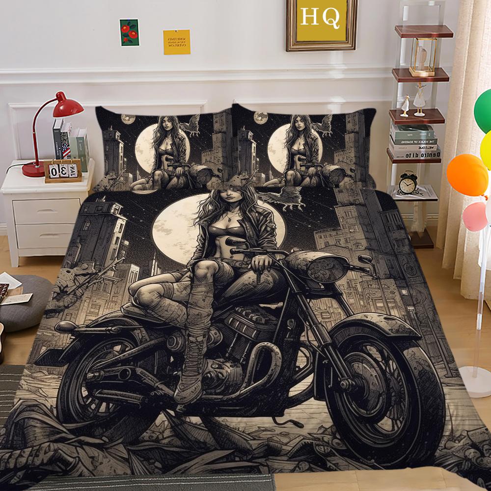Beauty Skull Printed Home Bedclothes Double Size Microfiber Teen Fashion High Ranking Bedroom Decor