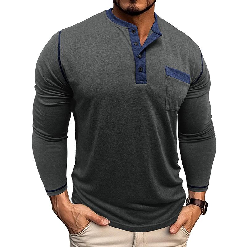 Příležitostné tričko s dlouhým rukávem přiléhavého střihu Slim-fit Henley top nadměrné velikosti pánské podzimní novinky
