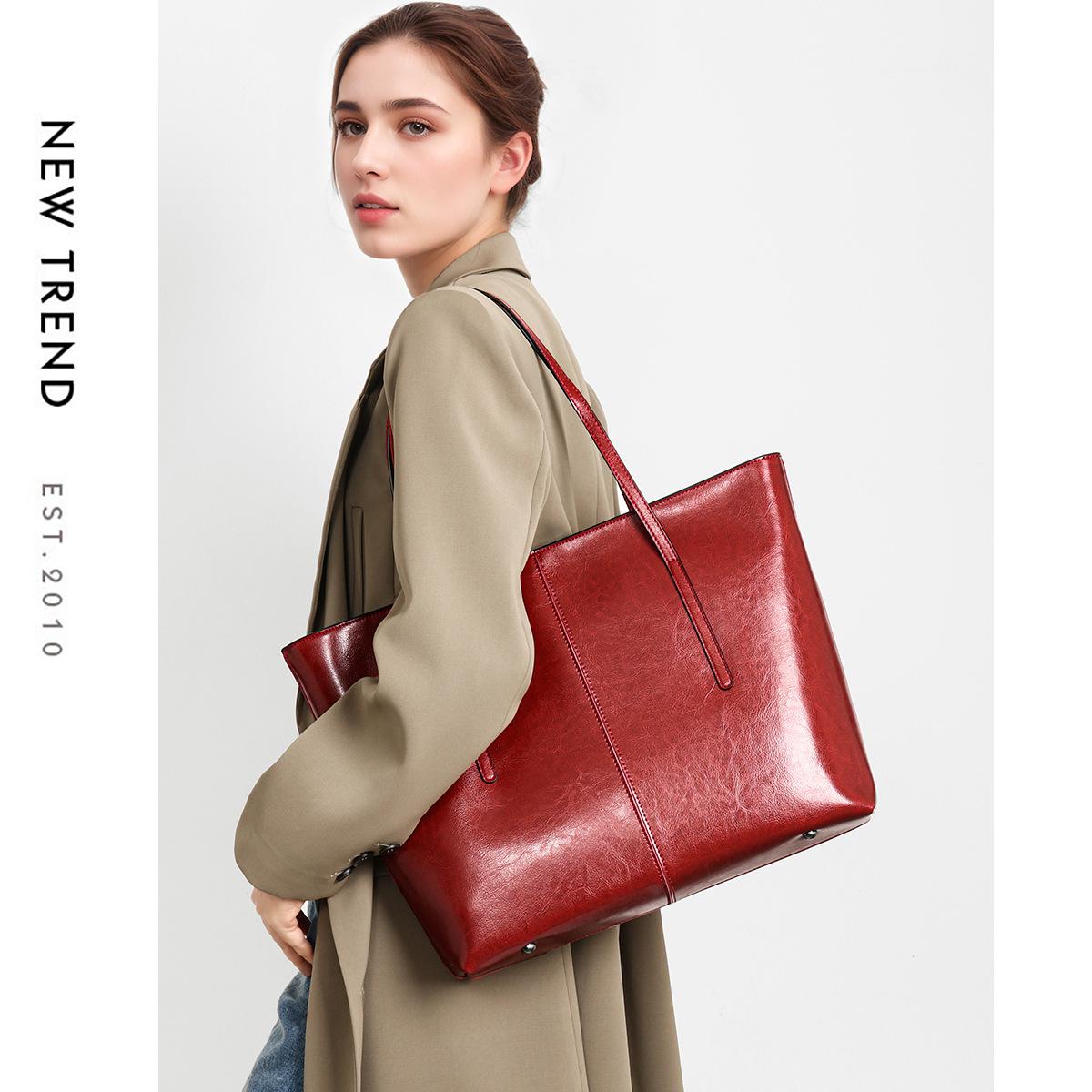 

Женская сумка из натуральной кожи Винтажная текстура вощеной кожи Наплечная сумка Ежедневная поездка Большая вместимость Сумка-тоут для ноутбука вино красного