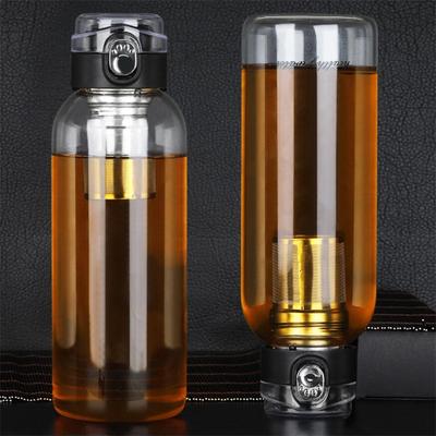 Große tragbare Borosilikatglasflasche mit Tee-Infusor-Filter, tragbarer Outdoor-Wasserbecher, Reise-Teebereiter, Becher