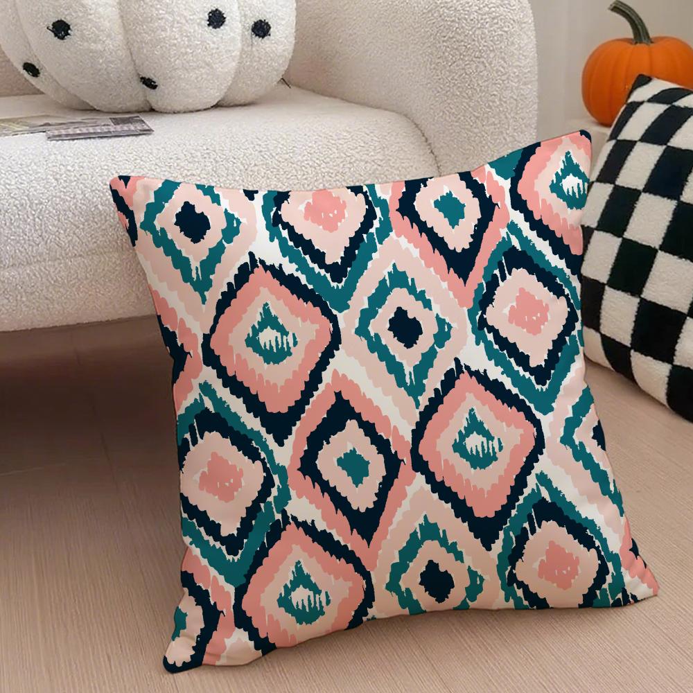 Boho Textile Pattern BBohemian Ethnic Prints Cushion Cover Throw Pillow Cover Hidden Button Durable Polyester Chair Cushion