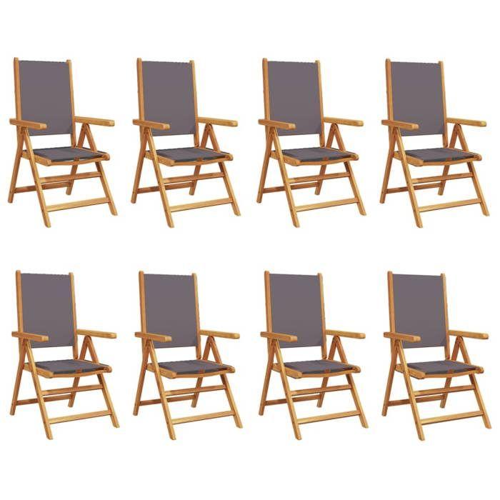 VidaXL Chaises inclinables de jardin lot de 8 tissu et bois massif, siège de jardin, chaise de patio, chaise à manger de 3214543