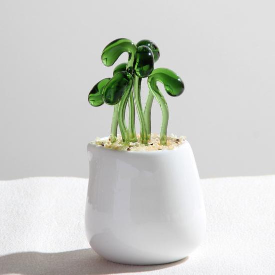 Handmade Glass Potted Plants Ornament Hand-Blown Glass Cactus Bean Sprout Floral Art Figurine Home Office Desktop Decoration