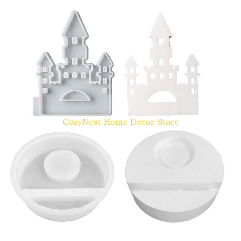 92MF Castle House Candle Holder Castings Molds Resins Moulds Gypsum Clay Molds Candlesticks Silicone Molds Home Decorations
