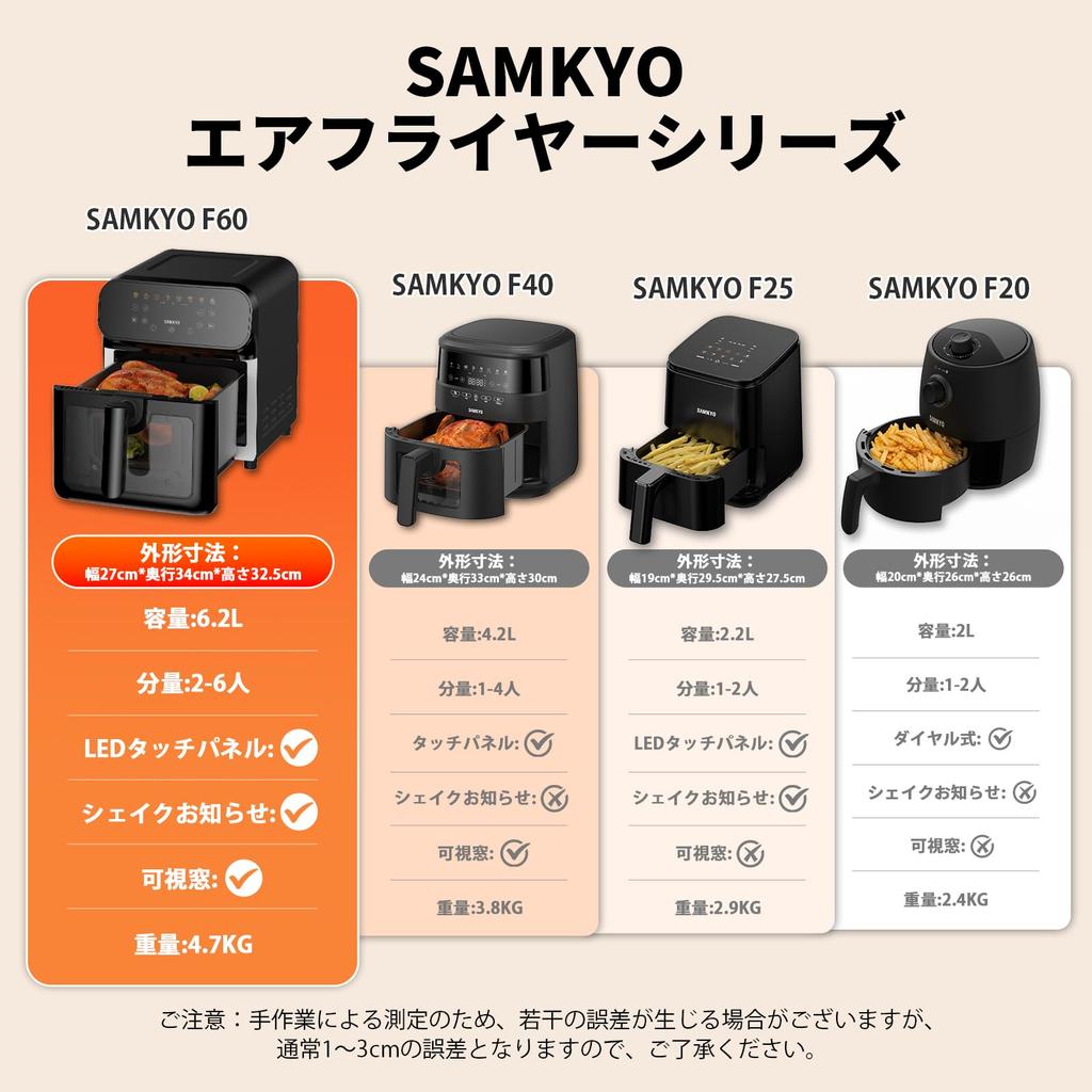 SAMKYO Air Fryer Large Capacity for People Air Fryer Visible Window Touch Panel Japanese Recipe Included Air Fryer Machine Rapid Cooking Fryer Healthy