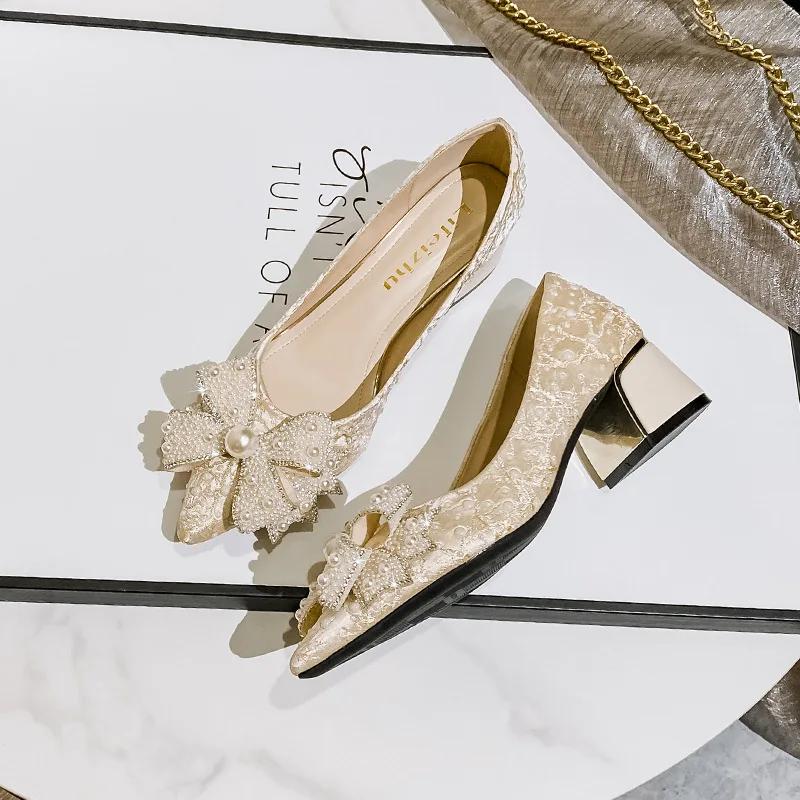 Tacones Altos de Mujer con Pedrería Punta Fina Tacón Grueso Zapatos de una Sola Pieza Zapatos de Fiesta Oficina Boda Talla Grande 35-43 Zapatos de Mujer