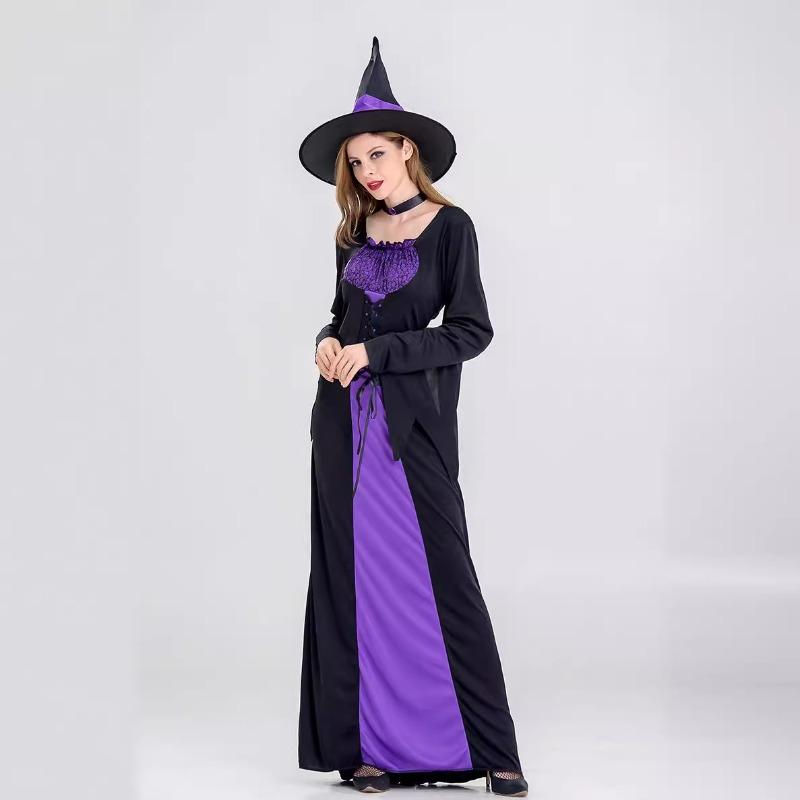 New Halloween witch costume, adult cosplay purple witch dress costume