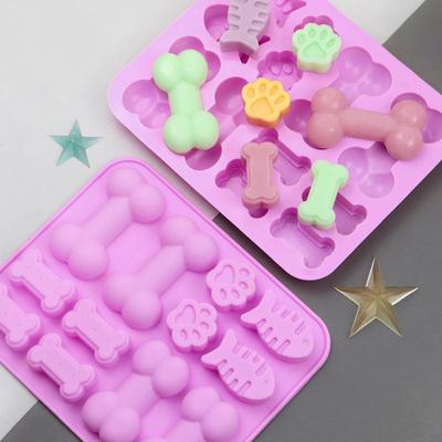 2Pcs Silicone Mold 12 Cavities Bone Fish Cat Paw Print Non-stick Food Grade Easy Release DIY Fondant Chocolate Candy Dog Treat Baking Mold