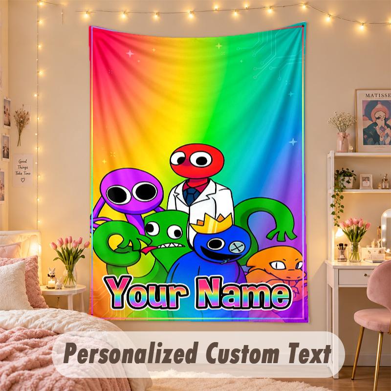 Custom Personalized Tapestry,Rainbow Friends Print Custom Name Text Wall Art Hanging for Bedroom