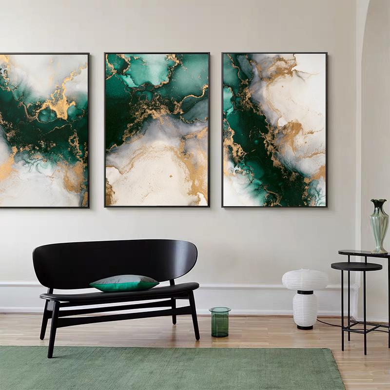 Poster di Lusso in Marmo con Foglia Oro Verde Dipinti Decorativi Estetici Tela Arte da Parete Immagini Soggiorno Camera da Letto Arredamento Interno