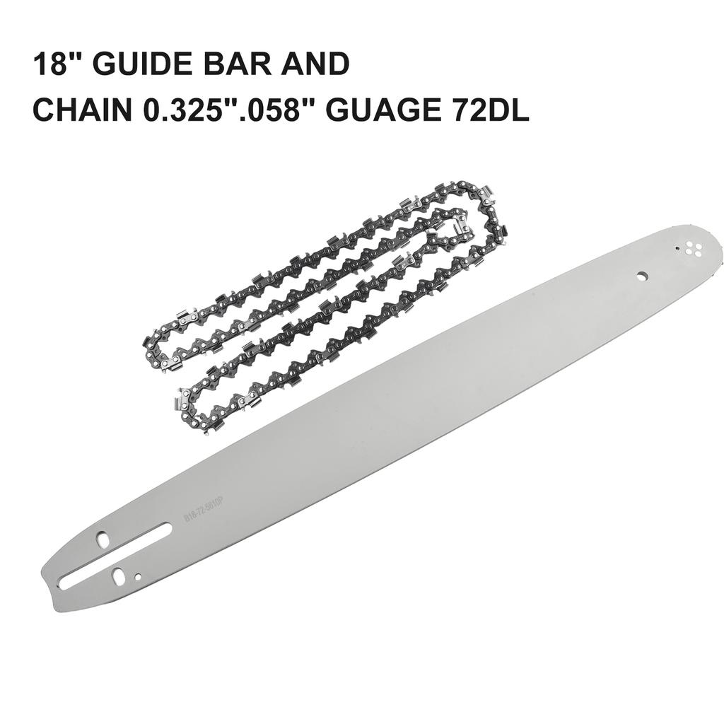 Set Chain Guide Bar Blade 18" 0.325" .058" Guage 72DL 62CC 58CC 52CC Steel Spare Cutting Accessories Convenient