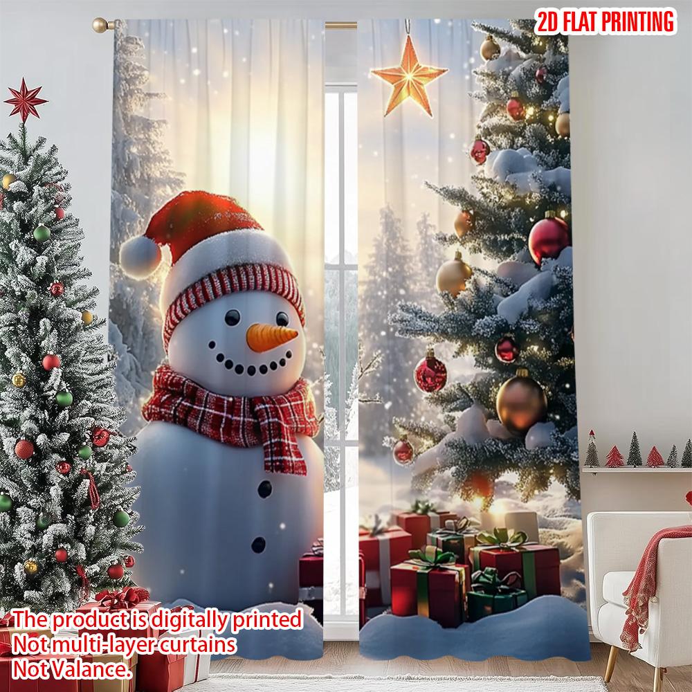 

2 шт. 2D плоская печать С Рождеством Христовым Популярные шторы Очаровательный снеговик с елкой 100% полиэстер Без электричества 52.50×116.00 CM 2pcs