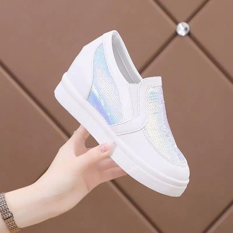 High On Platform Sequins Shoes for Women Y2k Fashion Cheap 39 Walking Vulcanized Shoe Stylish New In Aesthetic Woman Footwear