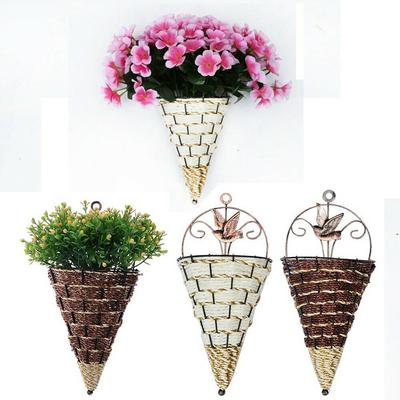 Home & Living Ornament Vase Sukkulente Pflanze Blumenkorb Rattan Garten Dekoration Hängekorb