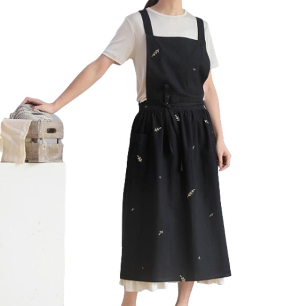 Embroidered Kitchen Cooking Apron X-Back Household Work Apron  Restaurant Use