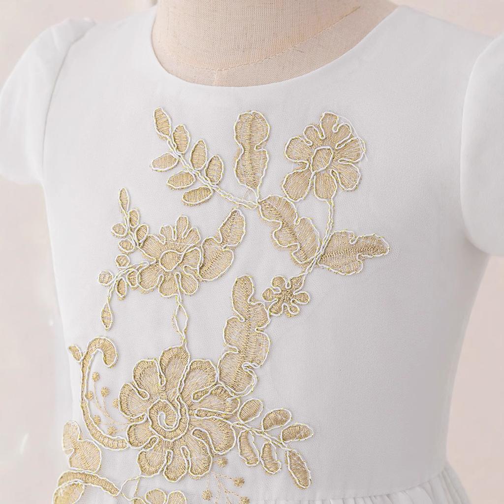 White Mesh Robe Girl Jacquard Dress Long-sleeved Party Evening Dress