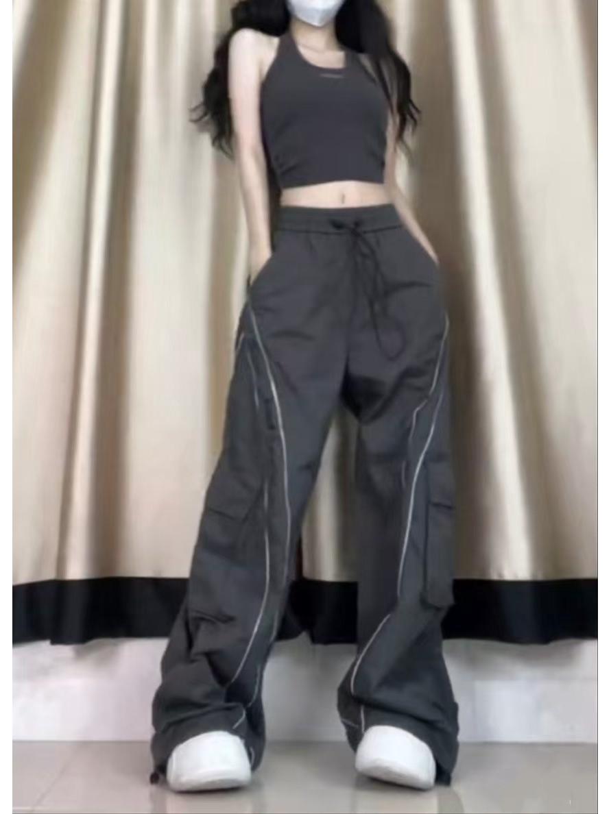 

Women s High-Waisted Wide-Leg Cargo Pants - Trendy, Loose-Fit, Plus-Size, Casual Wear for Spring and Autumn. 4XL серый