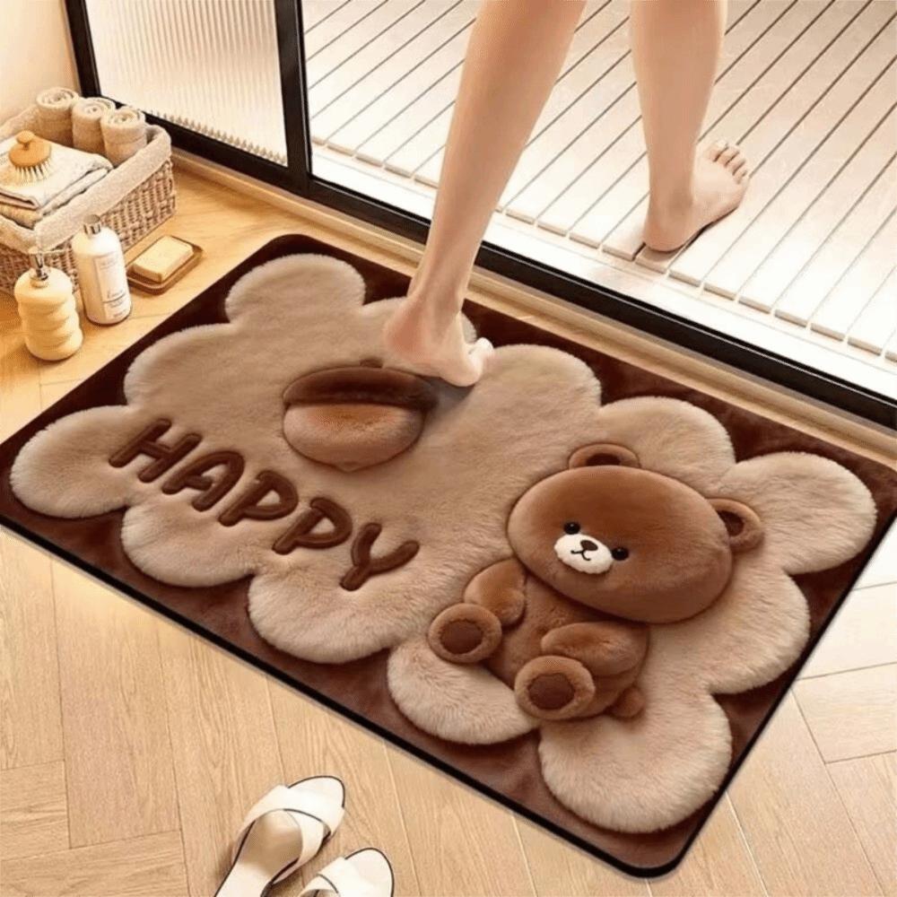 Non-Slip Backing Cartoon Floor Mat Water Absorbent Area Rug 3D Plush Animal Doormat Bathroom Rug