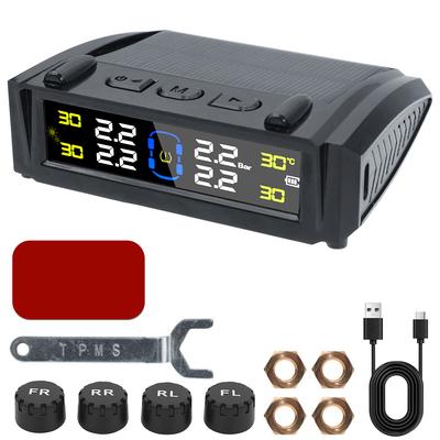 0-6Bar Waterproof Temperature Warning USB / Solar Power Tire Pressure Monitoring System Car TPMS Digital LCD Display