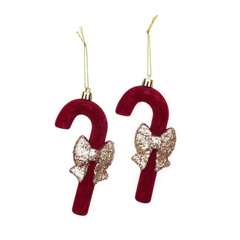 Wine Red Christmas Decorations with Soft-Looking Textured Finish, Gold Trim, and Hanging String for Holiday Tree and Porches