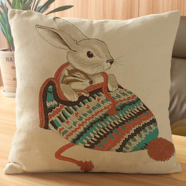 Monkey Cat Deer Cartoon Decorative Cushion Cover Elk Panda Rabbit Animal Style Cotton Linen Sofa Throw Pillow Case Cojines