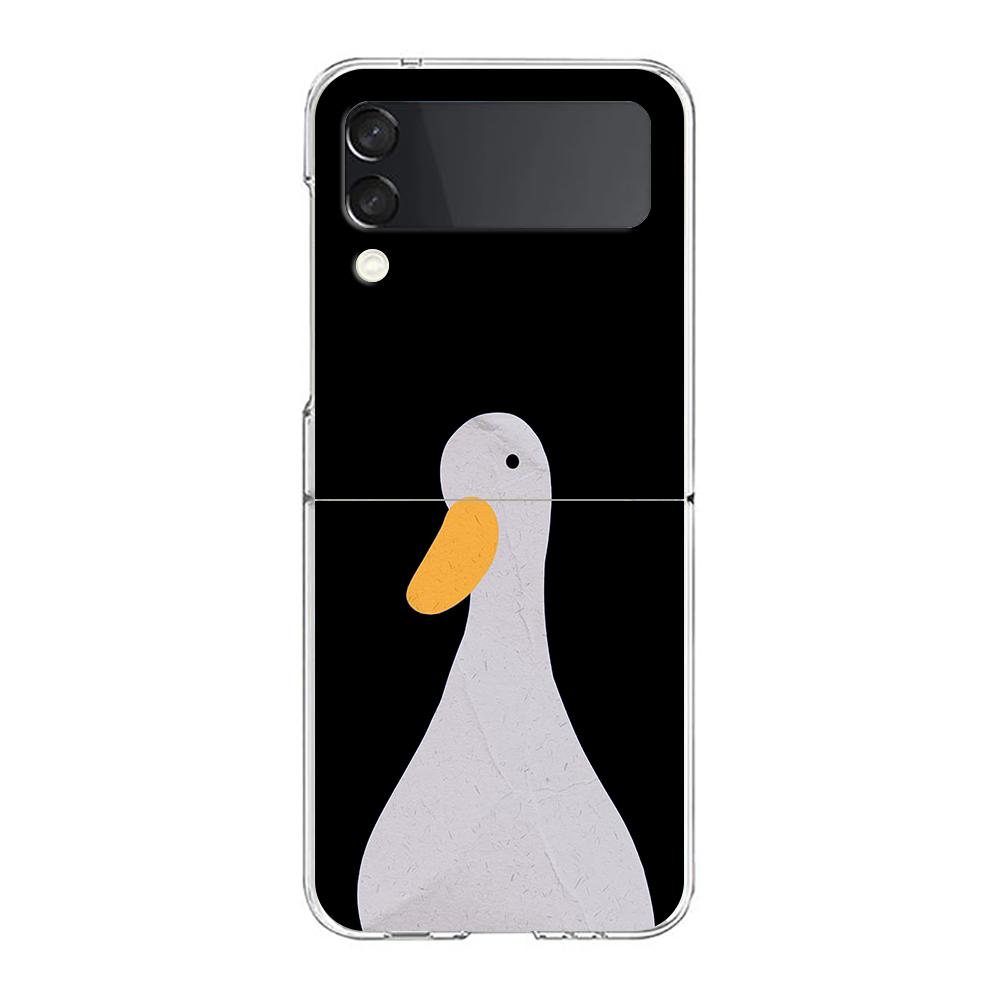 Cartoon Doubt Duck For Samsung Galaxy Z Flip 3 4 5 Hard Folding Clear PC Phone Case For Samsung Z Flip3 Transparent Back Cover