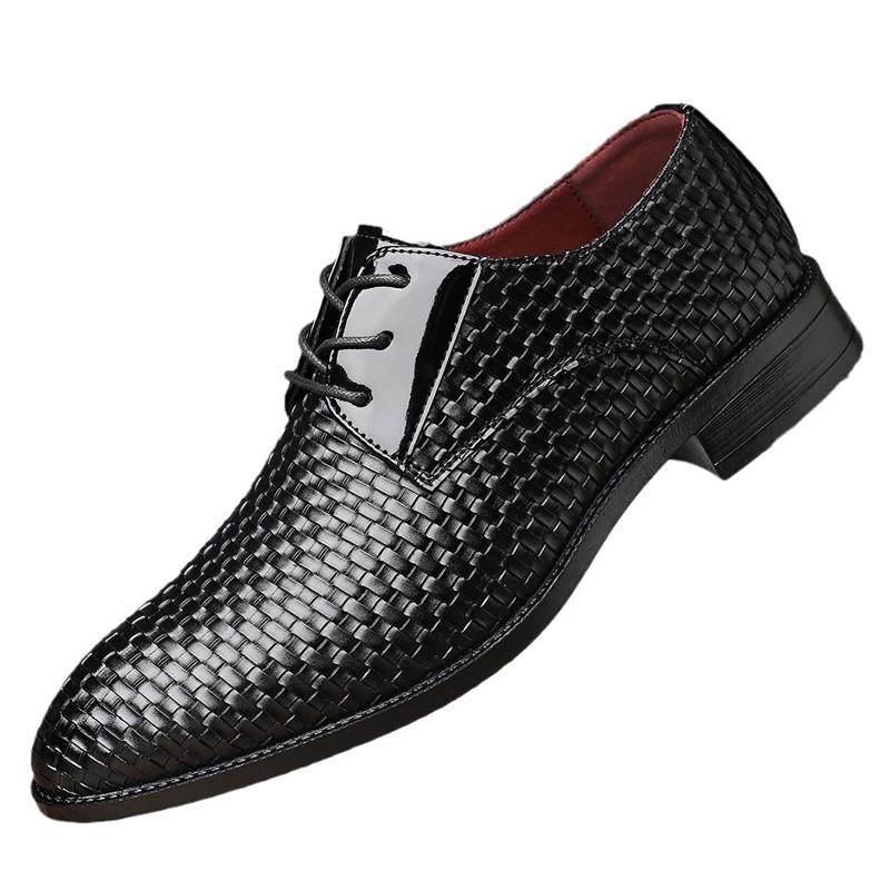 Trend New Luxury Designer Knit Patent Leather Lace Up Derby Shoes For Men Casual Business Formal Dress Footwear Zapatos Hombre