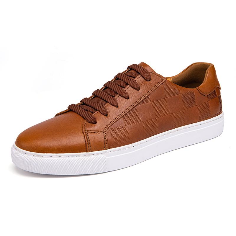Men s Korean Style Breathable White Plaid Leather Shoes: Trendy, Casual Spring Footwear 37