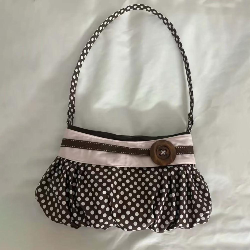 

Cute Canvas Tote Bag Retro Pleated Underarm Bag Temperament Polka Dot Shoulder Bag Office Worker Style 1