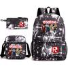 Mochila escolar de grande capacidade com alça de ombro; conjunto de estojo de lápis de três peças para estudante