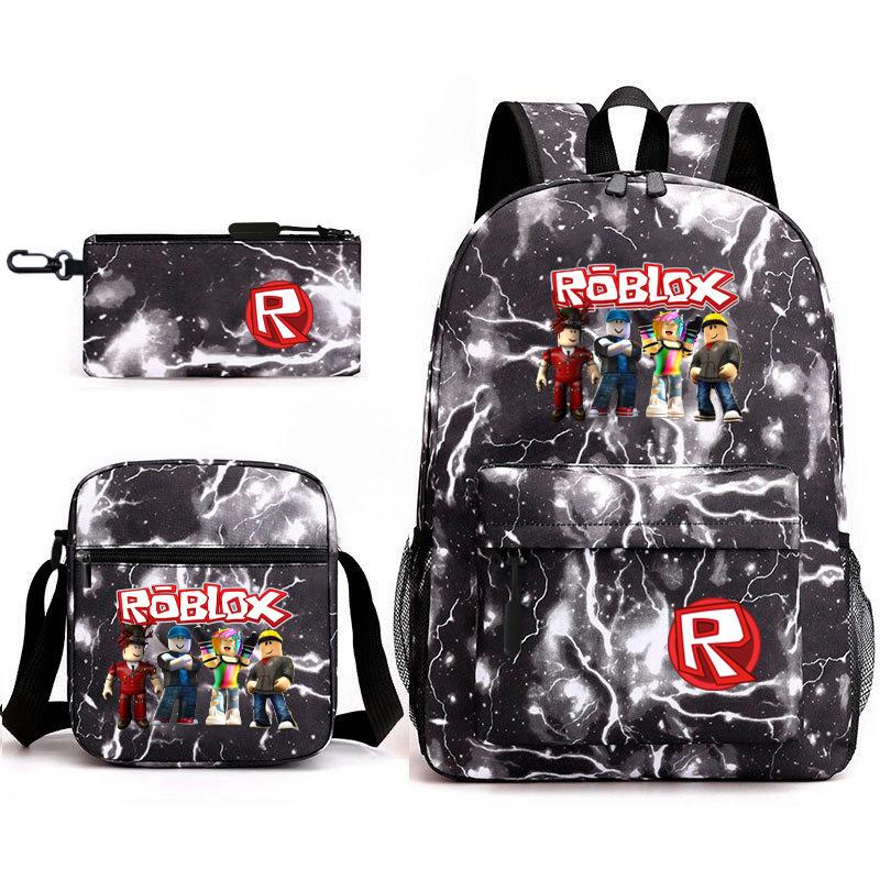 Mochila escolar de grande capacidade com alça de ombro; conjunto de estojo de lápis de três peças para estudante