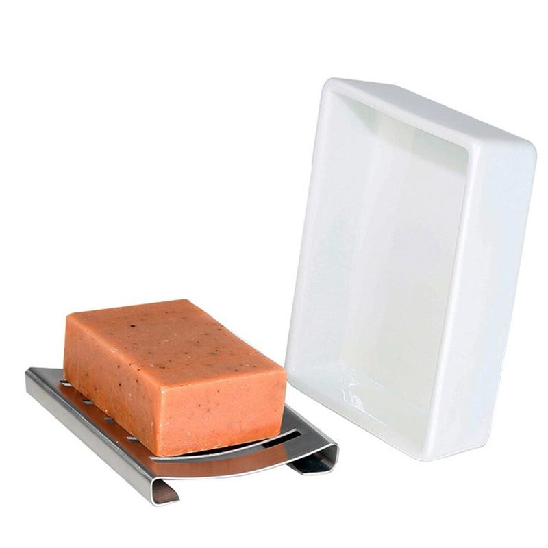 Stainless Steel Soap Box Double Rectangular Soap Drain Ceramic Cleaning Household Tray Household Tray Bathroom Decoration | Portable Soap Boxes