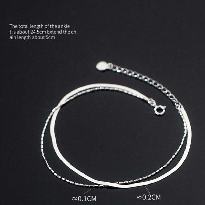 Women Foot Anklet 925 Sterling Silver Double Layer Snake Chain Anklets Jewelry