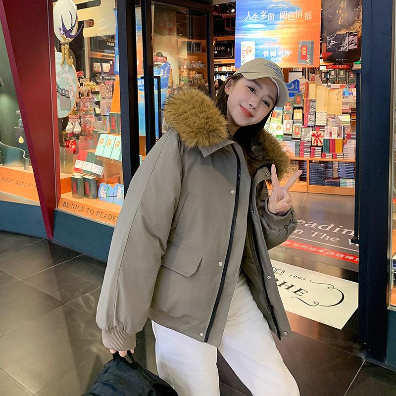 Removable large fur collar tooling pie overcomes women's winter cotton coat niche cleanfit short cotton coat
