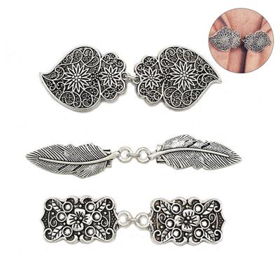 Retro Alloy Cloak Buckle Collar Clip Leaf Faux Feather Shape Silk Scarf Shawl Buckle Waist Fixed Brooch Belt Clip