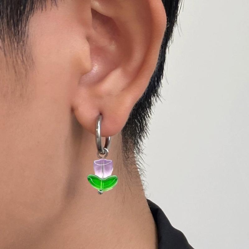 Elegant Floral Drop Earrings Sweet Glaze Tulips Flower Charm Earrings Y2K Style Small Hoop Earrings Fashion Jewelry