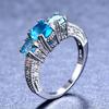 Aqua Blue Crystal Round Stone Engagement Rings For Women Classic Silver Color Wedding Band Jewelry Accessory Girls Birthday Gift
