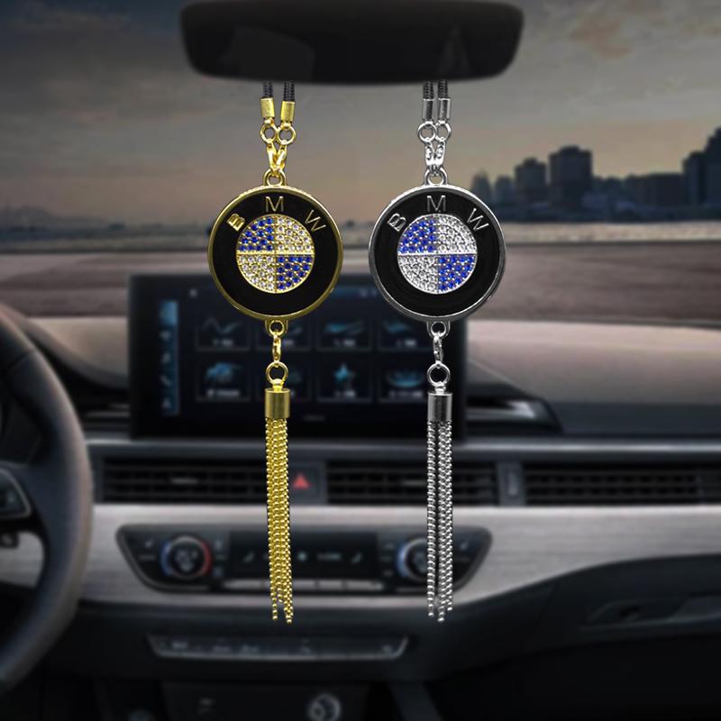 TFLB8 Car Rearview Mirror Diamond Badge Pendant Car Interior AccessoryFor BMW Series X1 X3 X4 X6 E90 E91 I3 I4 F30 F48 F30 F10 E30 E34