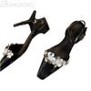 Flower Women Heeled Sandals Summer Square Toe High Heels Shoes Woman Slingback 2025 Trend Pumps Shallow Dress Sandalias Mujer