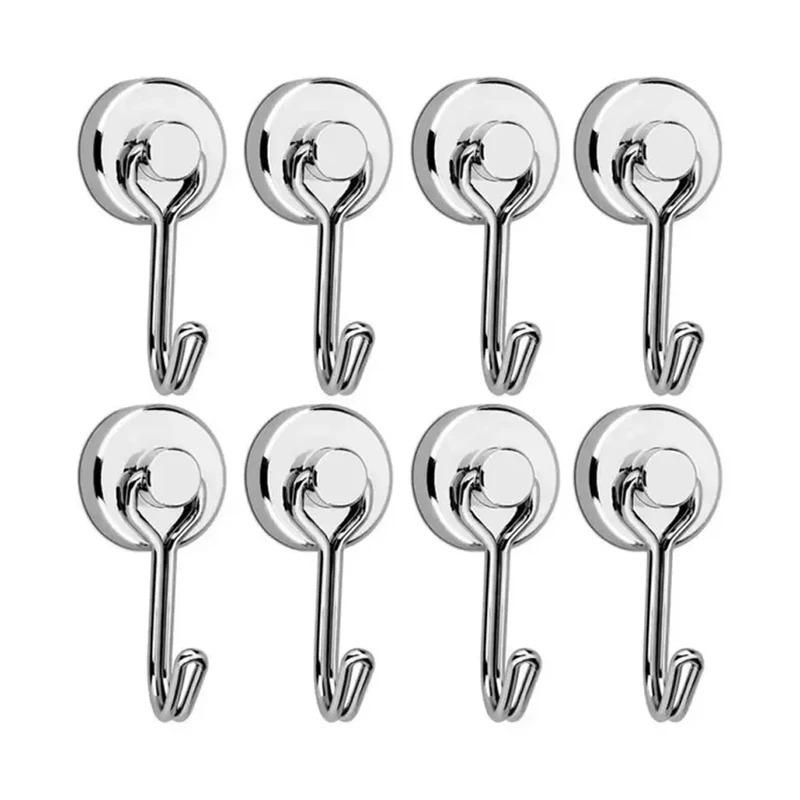 8PCS Magnetic Hooks Heavy Duty Magnets Hook Strong Neodymium Magnet With Swivel Hooks For Home Kitchen Refrigerator