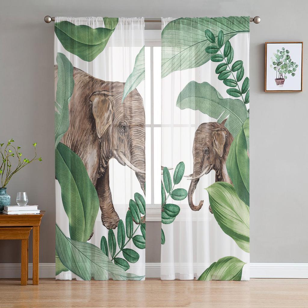 Elephant And Butterfly Vintage Sheer Curtains for Living Room Voile Curtain Bedroom Bathroom Tulle Curtains Window Drapes