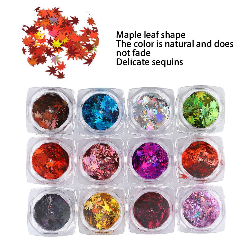 12 Colors Maple Leaf Shaped Nail Art Sequins Nail DIY Decoration Shining Pailletteqt0273