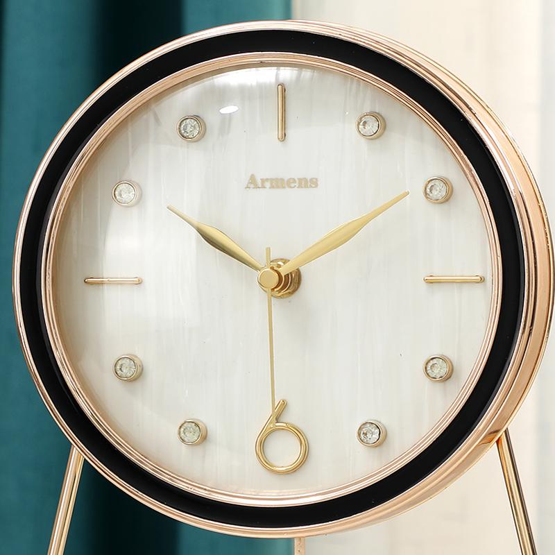Luxury 8inch Alloy Mute Desk  Table Clock with Diamond Pendulum Deco Clock for Bedroom Livingroom