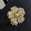 SGARIT Luxury Pearl Jewelry 10-11mm S925 Gold Round Natural Freshwater Pearl Flower Pin with Diamonds Jewellery for Formal Party