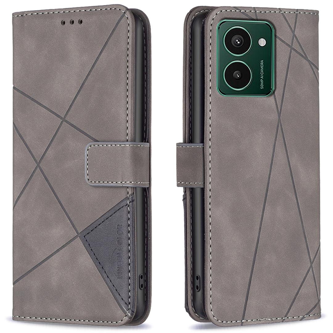 

BINFEN COLOR For HMD Pulse+ Phone Cases Wallet Stand Geometry Imprinted Leather Cover Grey