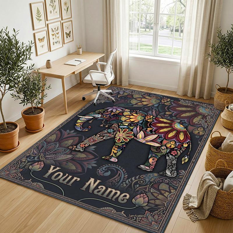 Elegant Deer Nature Theme Soft Crystal Velvet Rug Custom Name & Text Print Non Slip Floor Rug for Bedroom Living Room