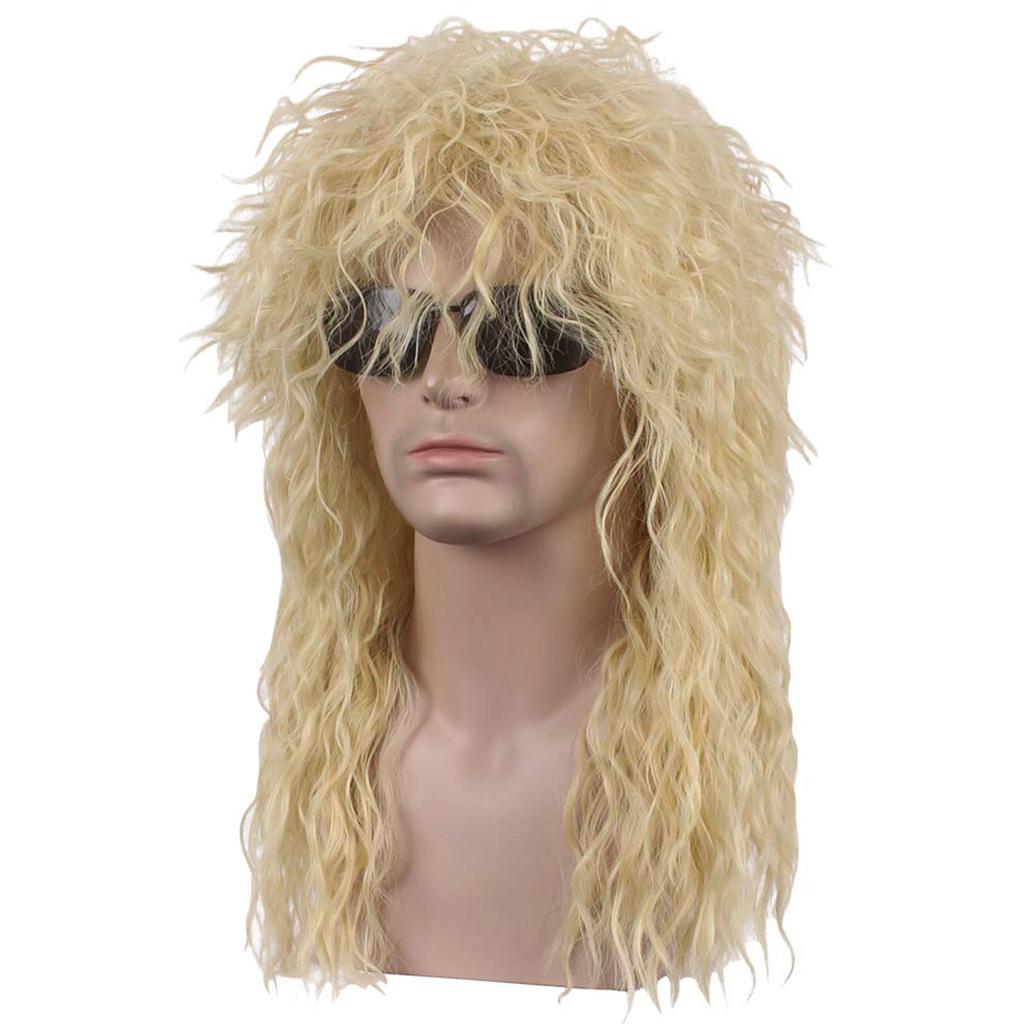European and American men's hair long curly 80s punk heavy metal wig halloween full hood