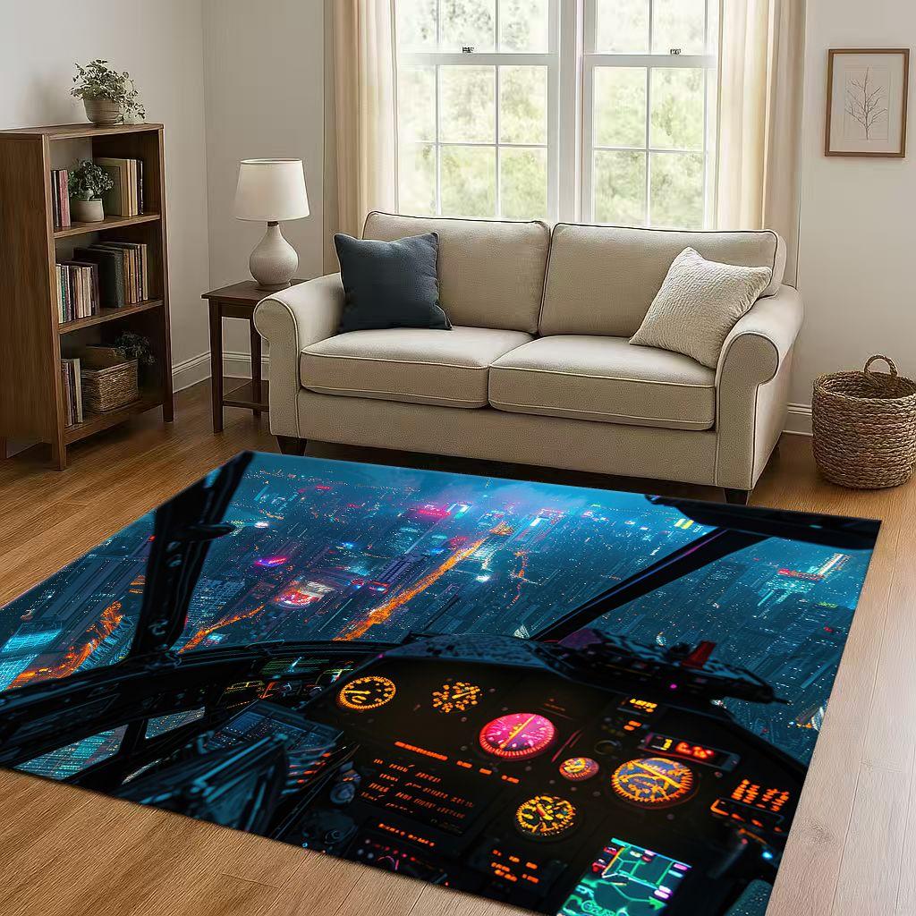 3D Spacecraft Aircraft Cockpit Dashboard Living Room Non Slip Area Rug Carpet for Bedroom Kids Playroom Sofa,Home Decor Doormat